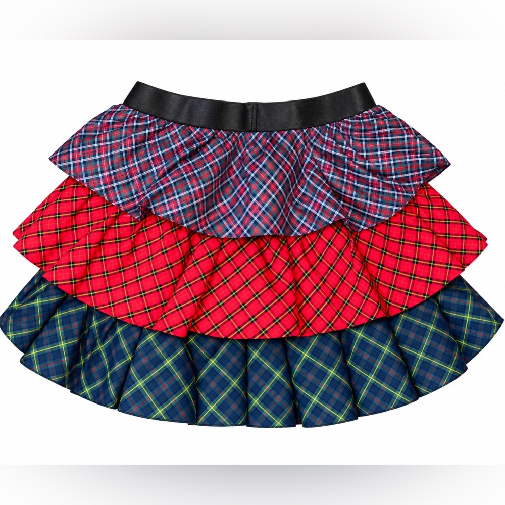 Ralph Lauren Mixed-Plaid Tiered Cotton Skirt NWOT